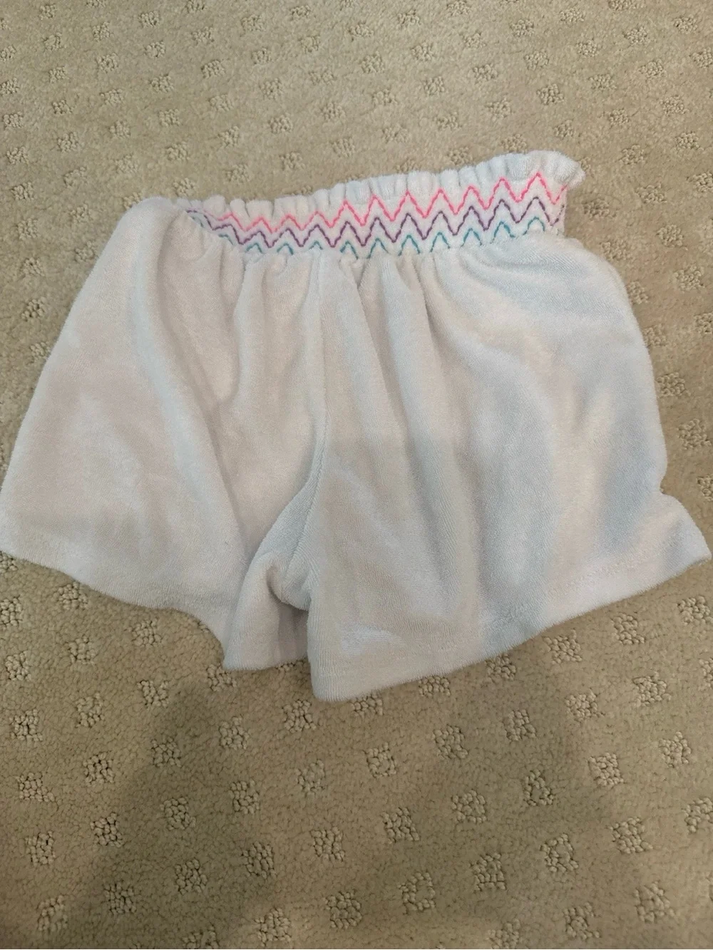 Gymboree Girls White Terry Smocked Waist Shorts Colorful Stitching 5T